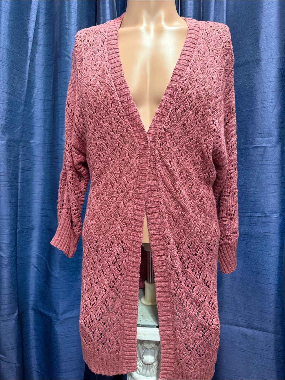 Maurices Dusty Rose Openwork Knit Cardigan